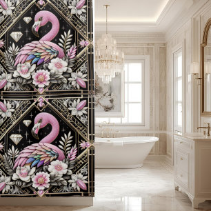 Retro Art Deco Pink Flamingos Shower Curtain