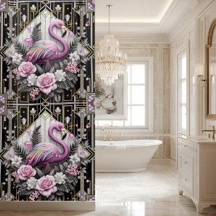 Retro Art Deco Pink Flamingos Shower Curtain