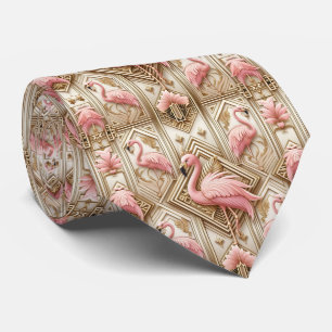 Retro Art Deco Pink Flamingos Tie