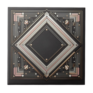 Retro Art Deco Pink Gold and Black Tile