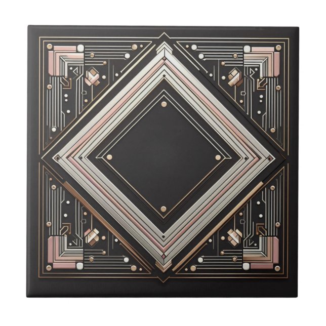 Retro Art Deco Pink Gold and Black Tile (Front)