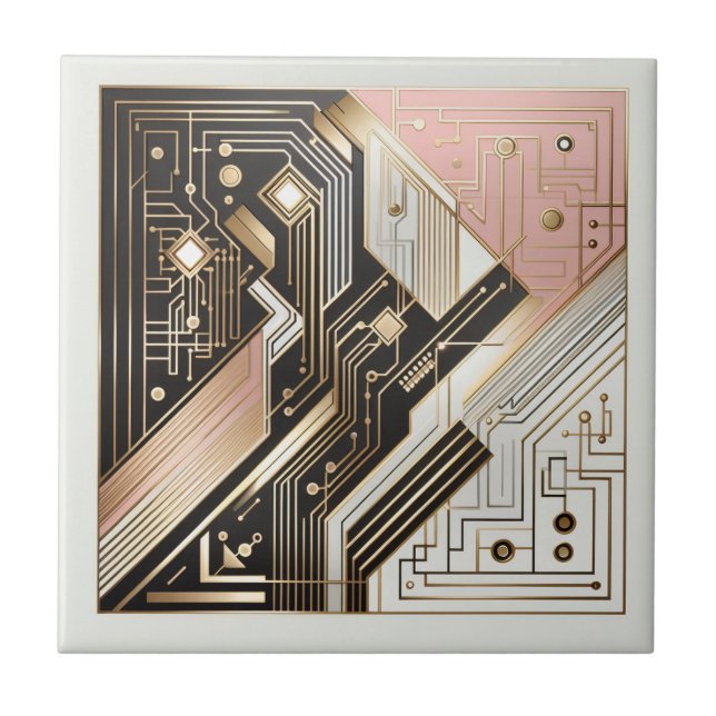 Retro Art Deco Pink Gold and Black Tile (Front)
