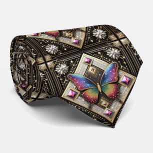 Retro Art Deco Rainbow Butterfly Nouveau Tie