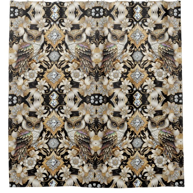 Retro Art Deco Rainbow Owls Shower Curtain (Front)