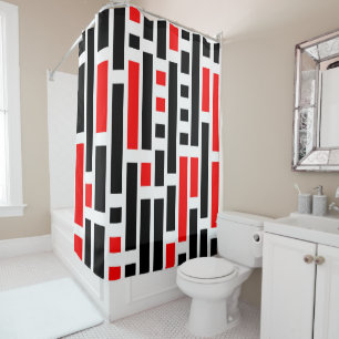 Retro Art Deco Red Black Abstract Pattern Design Shower Curtain