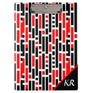 Retro Art Deco Red Black Abstract Pattern Monogram Clipboard