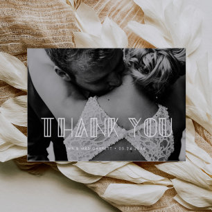Retro art deco script wedding photo thank you card