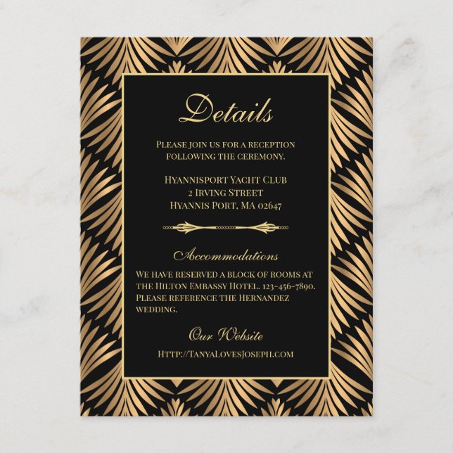 Retro Art Deco Wedding Details Great Gatsby Enclosure Card (Front)