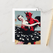 Retro Art Devil With Ballet Dancer Swan Dress
