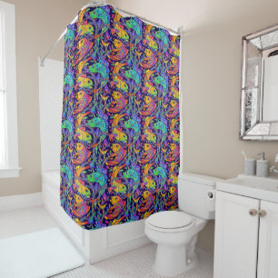 Retro Art Nouveau Fish & Seaweed Pattern Shower Curtain
