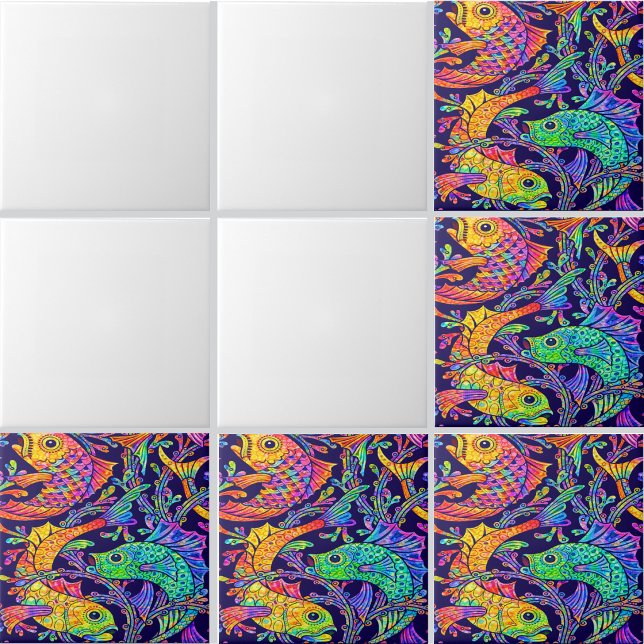 Retro Art Nouveau Fish & Seaweed Pattern Tile (Creator Uploaded)