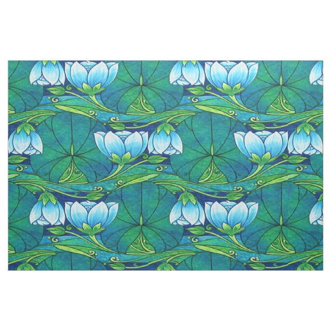Retro Art Nouveau Floral Lily Pad Pattern Fabric (Fat Quarter)