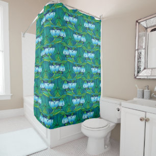 Retro Art Nouveau Floral Lily Pad Pattern Shower Curtain