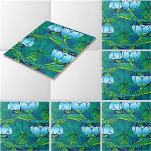 Retro Art Nouveau Floral Lily Pad Pattern Tile