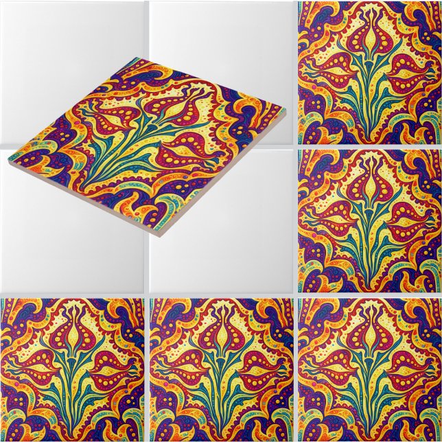 Retro Art Nouveau Floral Pattern by Walter Crane Tile (Creator Uploaded)