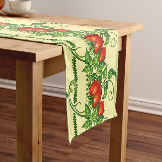 Retro Art Nouveau Garden Tomatoes Frieze Pattern Short Table Runner (In Situ)