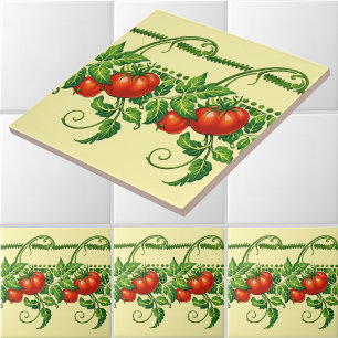 Retro Art Nouveau Garden Tomatoes Frieze Pattern Tile