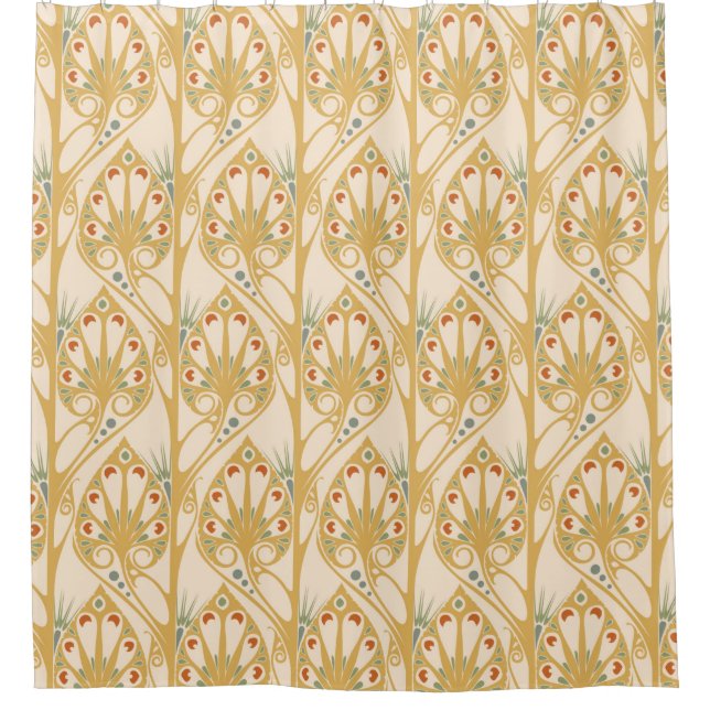 Retro art nouveau illustration pattern shower curtain (Front)