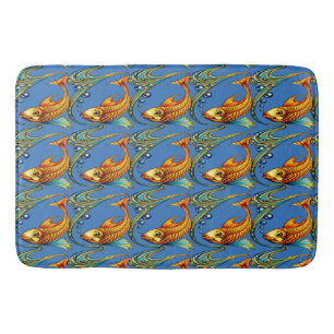 Retro Art Nouveau Koi Fish Pattern Bath Mat