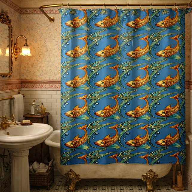 Retro Art Nouveau Koi Fish Pattern Shower Curtain (Creator Uploaded)