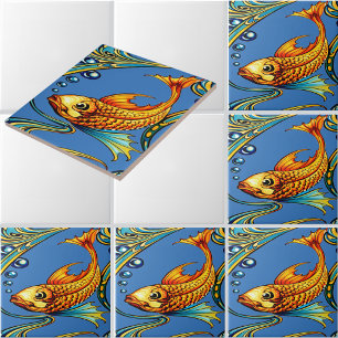 Retro Art Nouveau Koi Fish Pattern Tile