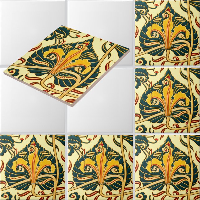 Retro Art Nouveau Lily Pattern by Walter Crane Tile (Creator Uploaded)