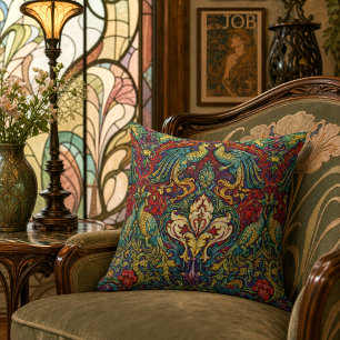 Retro Art Nouveau Peacocks & Birds by Walter Crane Cushion