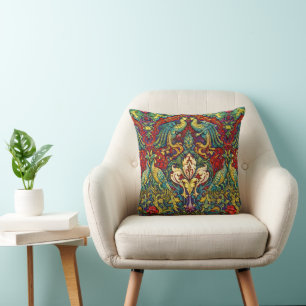Retro Art Nouveau Peacocks & Birds by Walter Crane Cushion