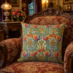 Retro Art Nouveau Peacocks & Fruit by Walter Crane Cushion