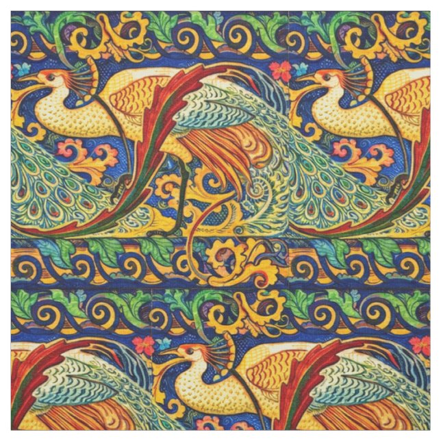 Retro Art Nouveau Peacocks Pattern by Walter Crane Fabric (Swatch)