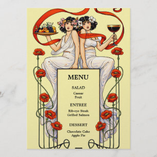 Retro Art Nouveau Two Women Wedding Menu