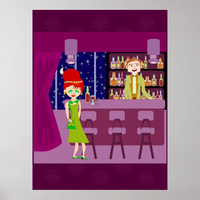 Retro Art Swanky Hangout Romantic Illustration Poster (Front)