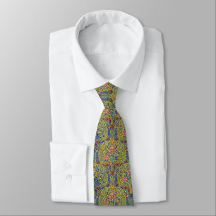 Retro Arts & Crafts style Birds in Trees Pattern Tie