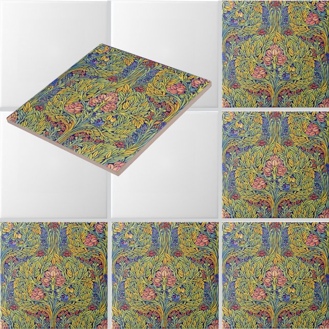 Retro Arts & Crafts style Birds in Trees Pattern Tile (Creator Uploaded)
