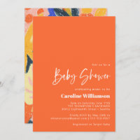 Retro Artsy Abstract Botanical Orange Baby Shower