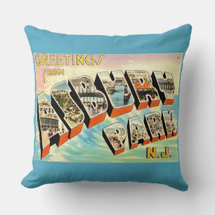  Retro Asbury Park NJ Postcard Cushion