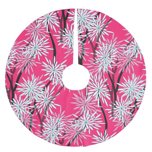 Retro Asian Floral Wallpaper. Brushed Polyester Tree Skirt (Front)