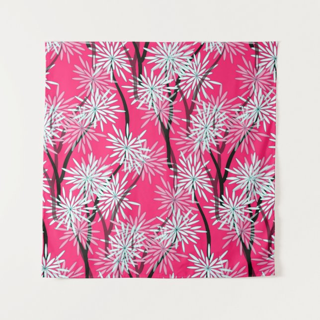 Retro Asian Floral Wallpaper. Tapestry (Front)