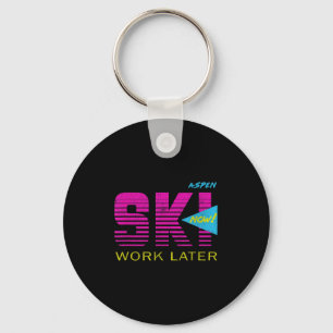 Retro Aspen 80s Colorado Skiing Tee  Key Ring