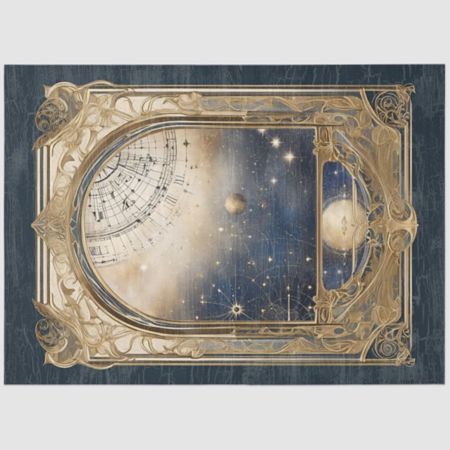 Retro Astrological Celestial Stars Navy Decoupage Tissue Paper (Front)