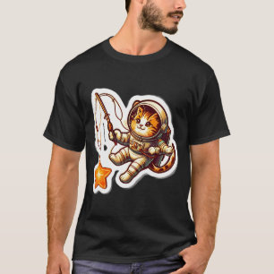 Retro Astronaut Cat Fishing for Stars T-Shirt