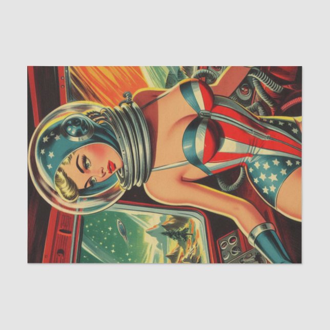 Retro Astronaut Girl Tissue Paper (Front)