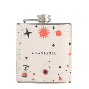 Retro Astronomy Tokens Personalised Hip Flask