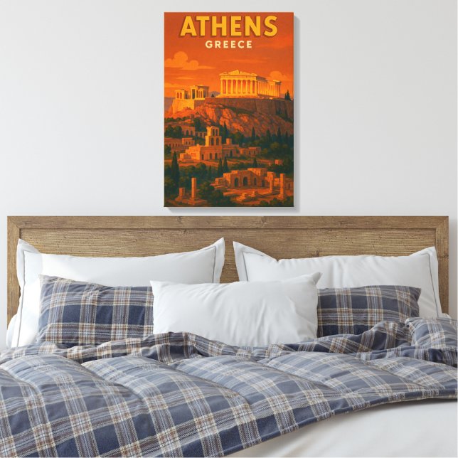 Retro Athens Greece Travel Canvas Print (Insitu(Bedroom))
