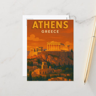 Retro Athens Greece Travel Holiday Postcard