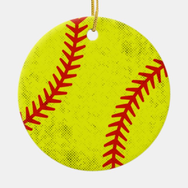 Retro Athletic Softball Fastpitch Game Day Style Ceramic Tree Decoration (Front)