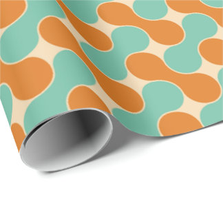 Retro Atomic 50s Orange Teal Shapes Pattern Wrapping Paper