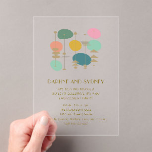 Retro Atomic Age Mid Century Mod Engagement Party Acrylic Invitations