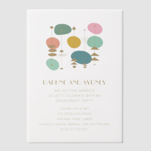 Retro Atomic Age Mid Century Mod Engagement Party Vellum Invitations