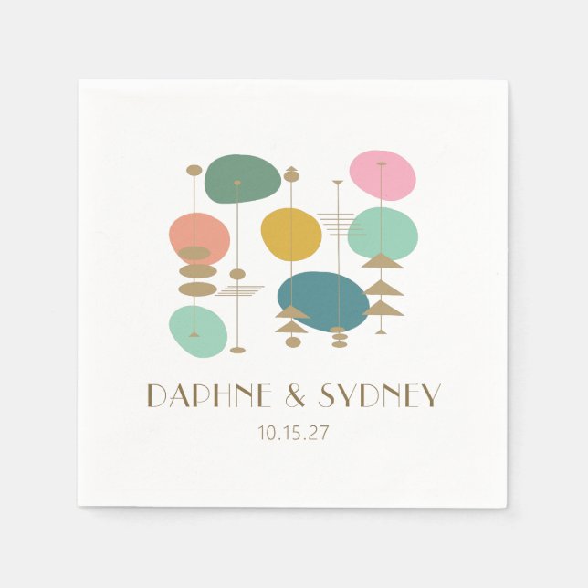 Retro Atomic Age Mid Century Modern Custom Wedding Napkin (Front)